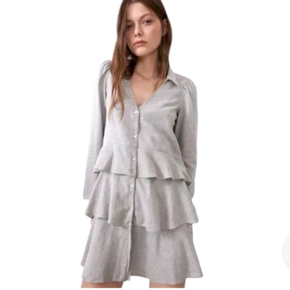 New Zara Tiered Ruffle Mini Dress Gray Size Medium